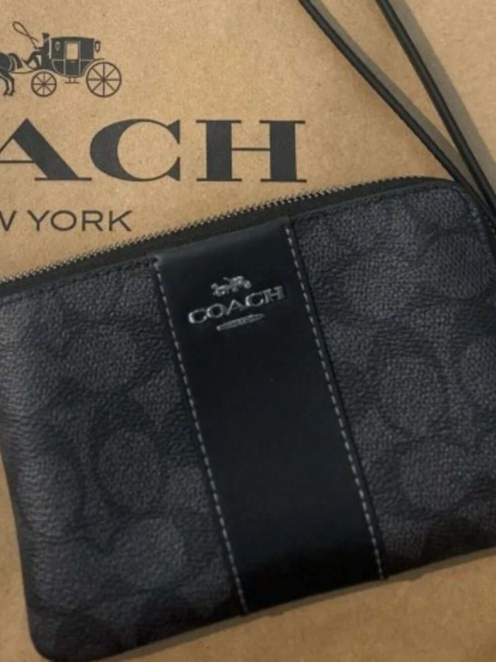 Coach Black Signature Leather Wristlet